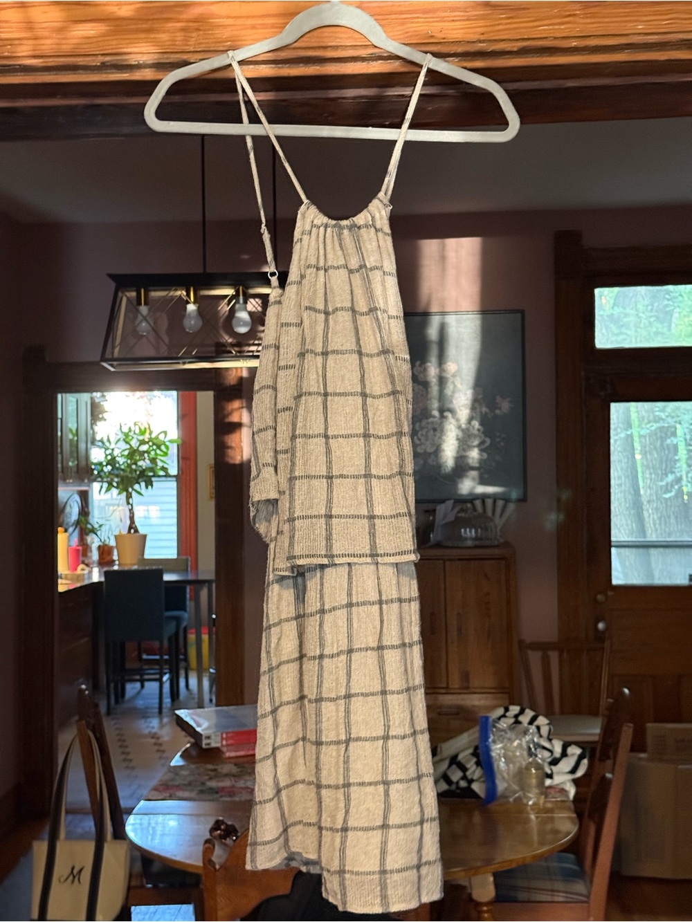 Michael Stars Cream Windowpane Maxi Dress